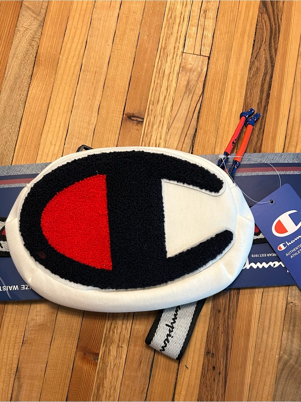 Champion White Crossbody Bag with Black & Red Logo